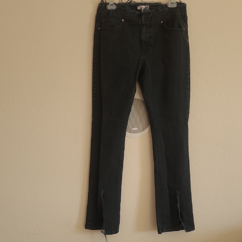 Frame Film Noir Distressed Black Frayed Waist Fromt Slit Jeans Size 27 - Picture 3 of 10
